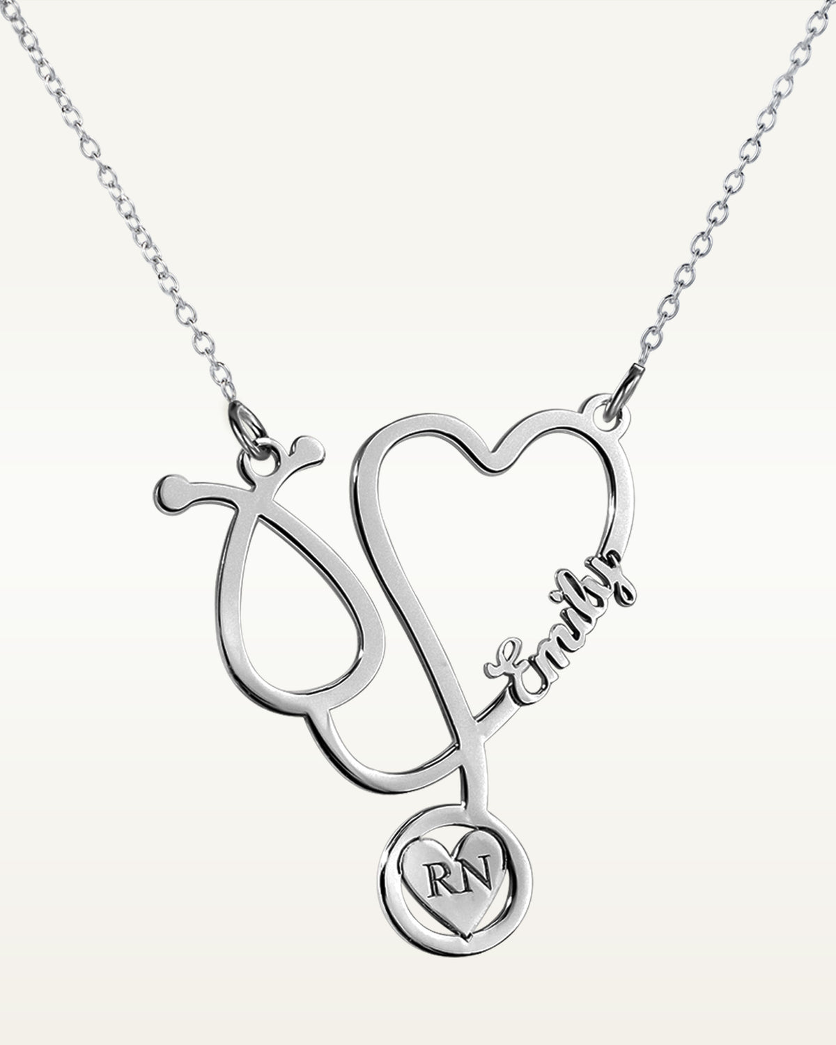 Personalized Nurse Stethoscope Name Necklace with Chain Included