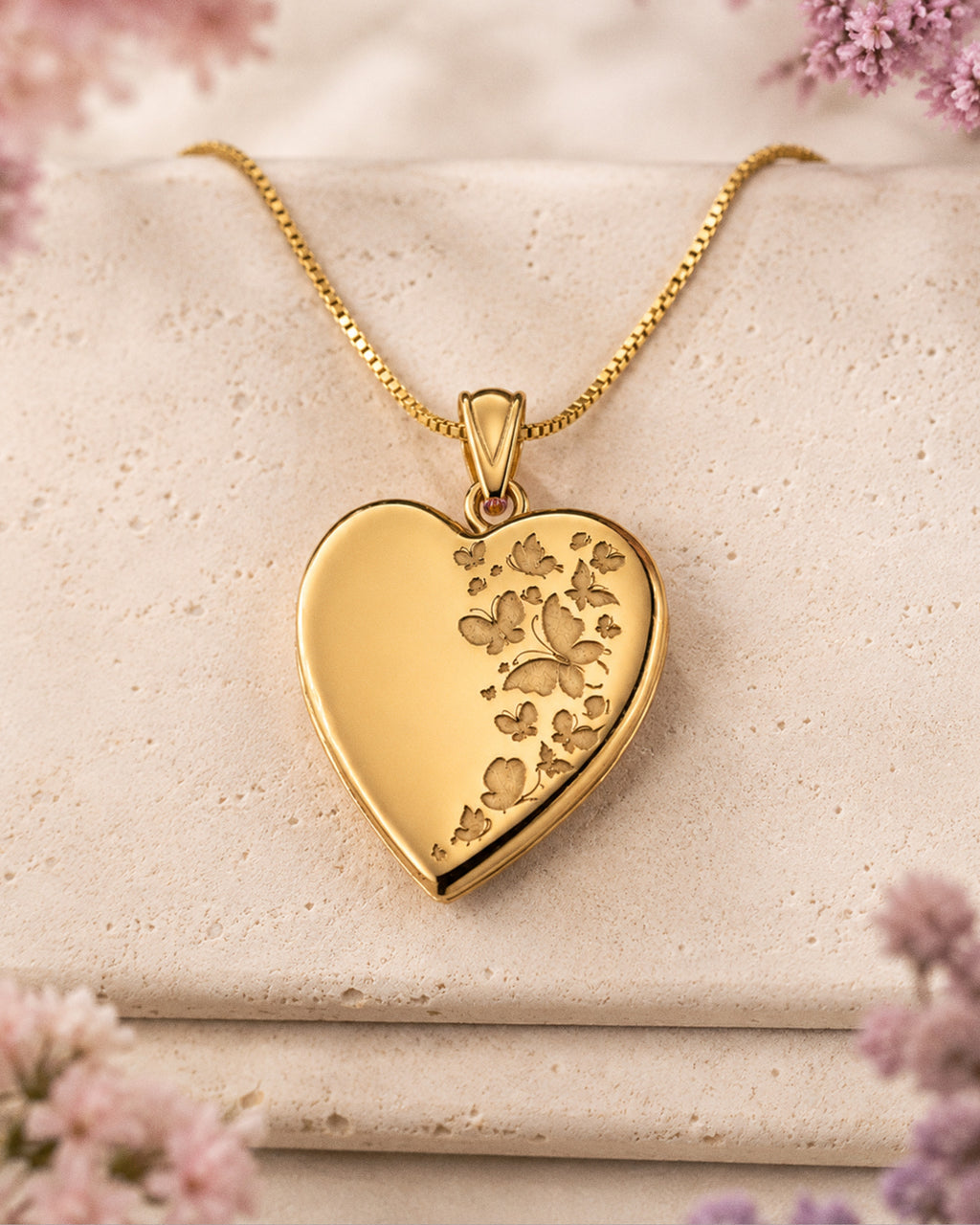 14k Yellow Gold Butterflies Photo Locket - lifestyle