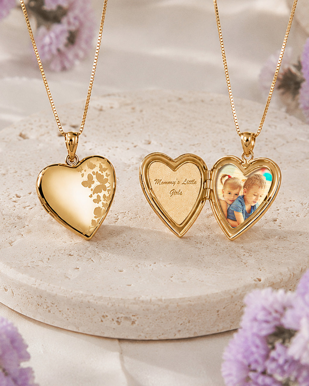 14k Yellow Gold Butterflies Photo Locket - lifestyle