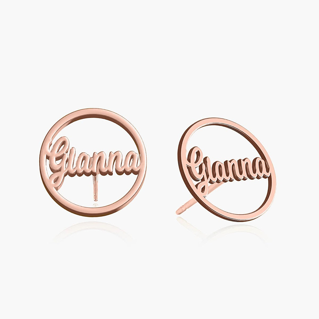 Circle Name Script Earrings