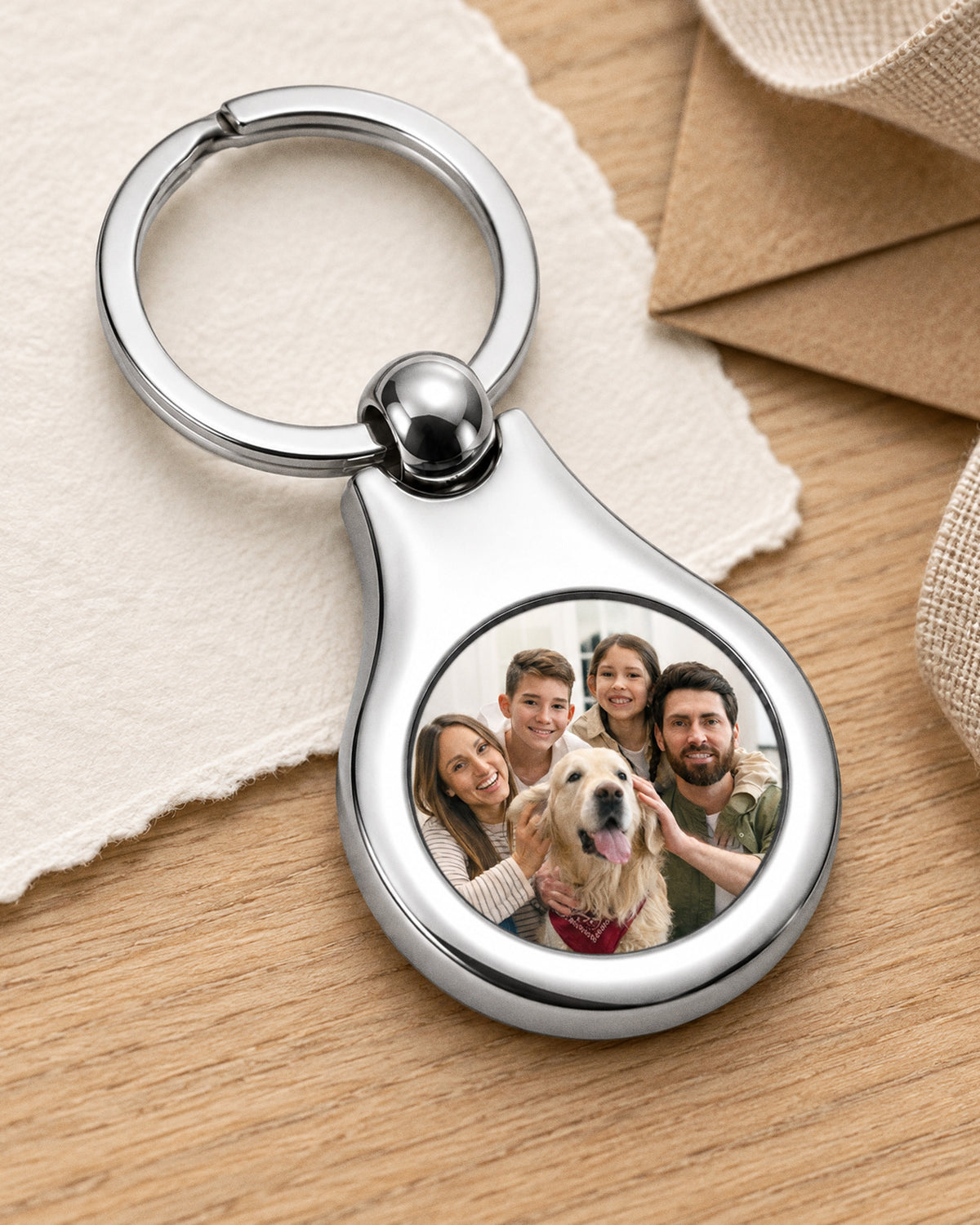 Stainless Steel Engravable Round Photo Laser Keychain - Stainless Steel 1 1/4 Inch Wide x 1 Inch Tall - lifestyle