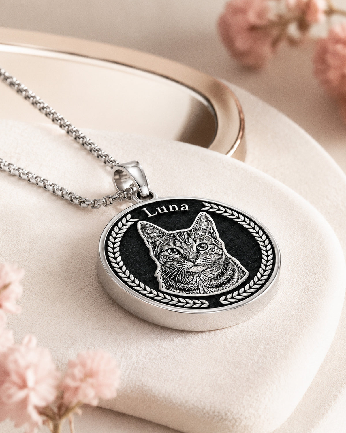 Antiqued Memoriam Laser Etched Photo Pendant - lifestyle