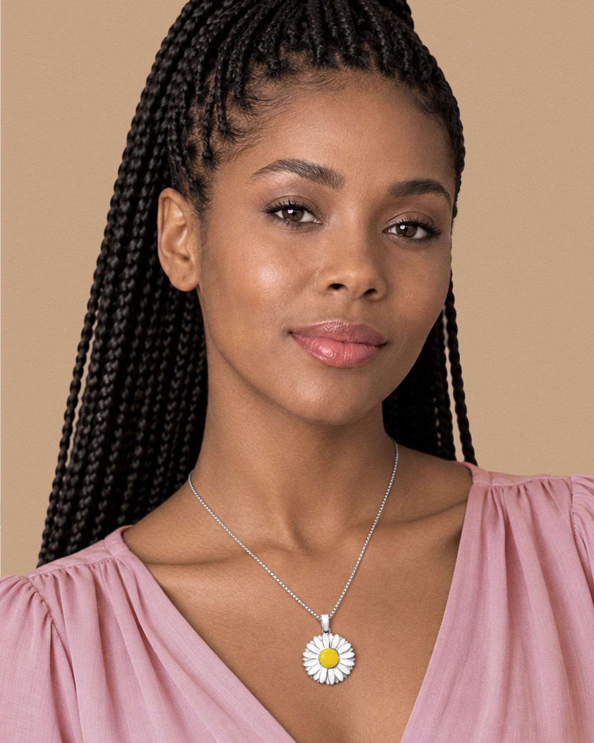 Exclusive Enameled Daisy Photo Necklace & Chain - on model