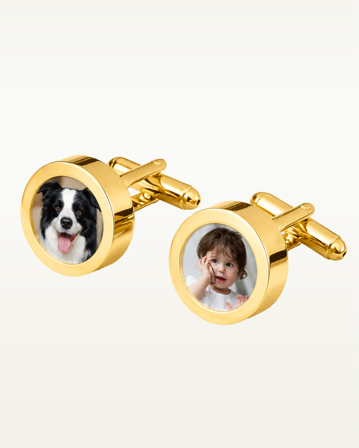 Gold Plated Stainless Steel Photo Engraved Cuff Links