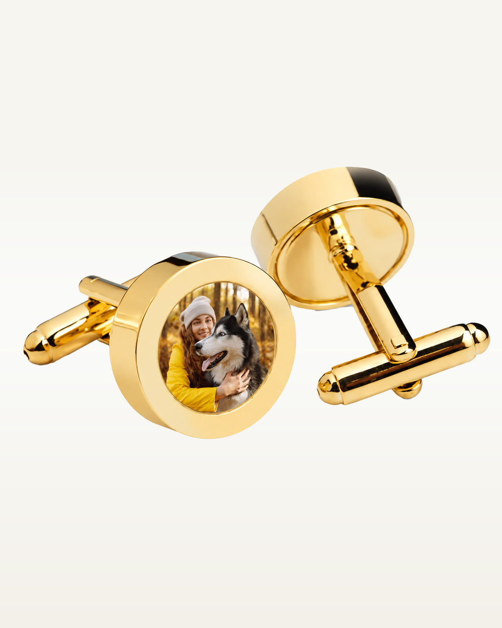 Gold Plated Stainless Steel Photo Engraved Cuff Links