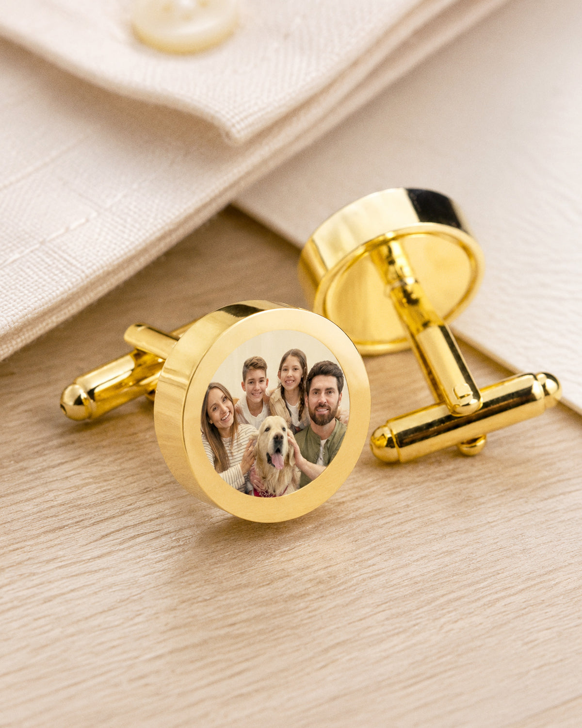 Gold Plated Stainless Steel Photo Engraved Cuff Links - lifestyle
