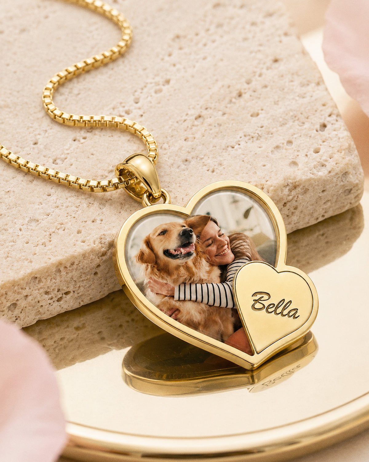 Double Heart Photo Pendant w/ Personalized Front Engraving - lifestyle