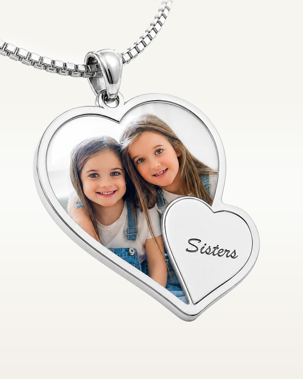 Double Heart Photo Pendant w/ Personalized Front Engraving