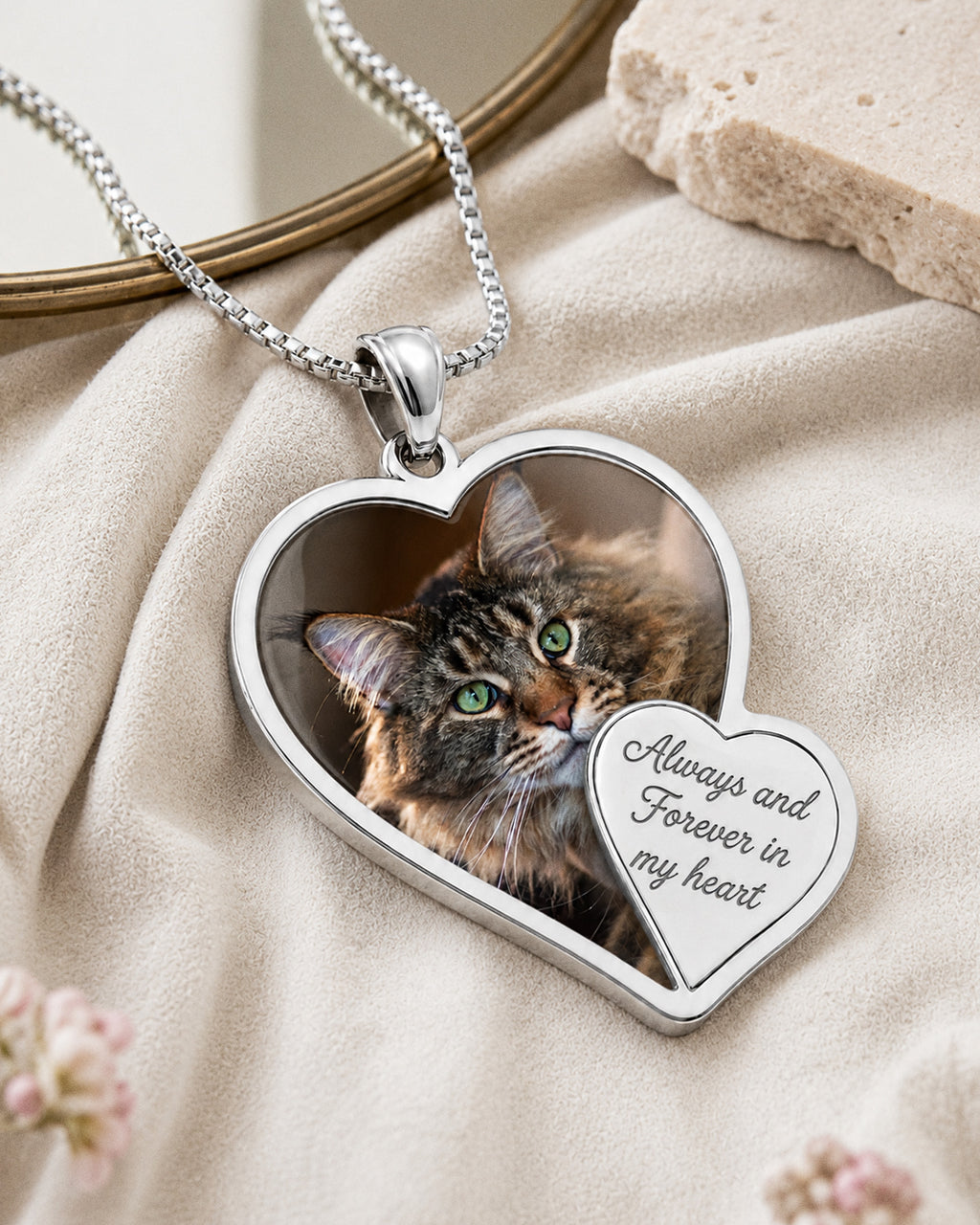 Double Heart Photo Pendant w/ Personalized Front Engraving - lifestyle