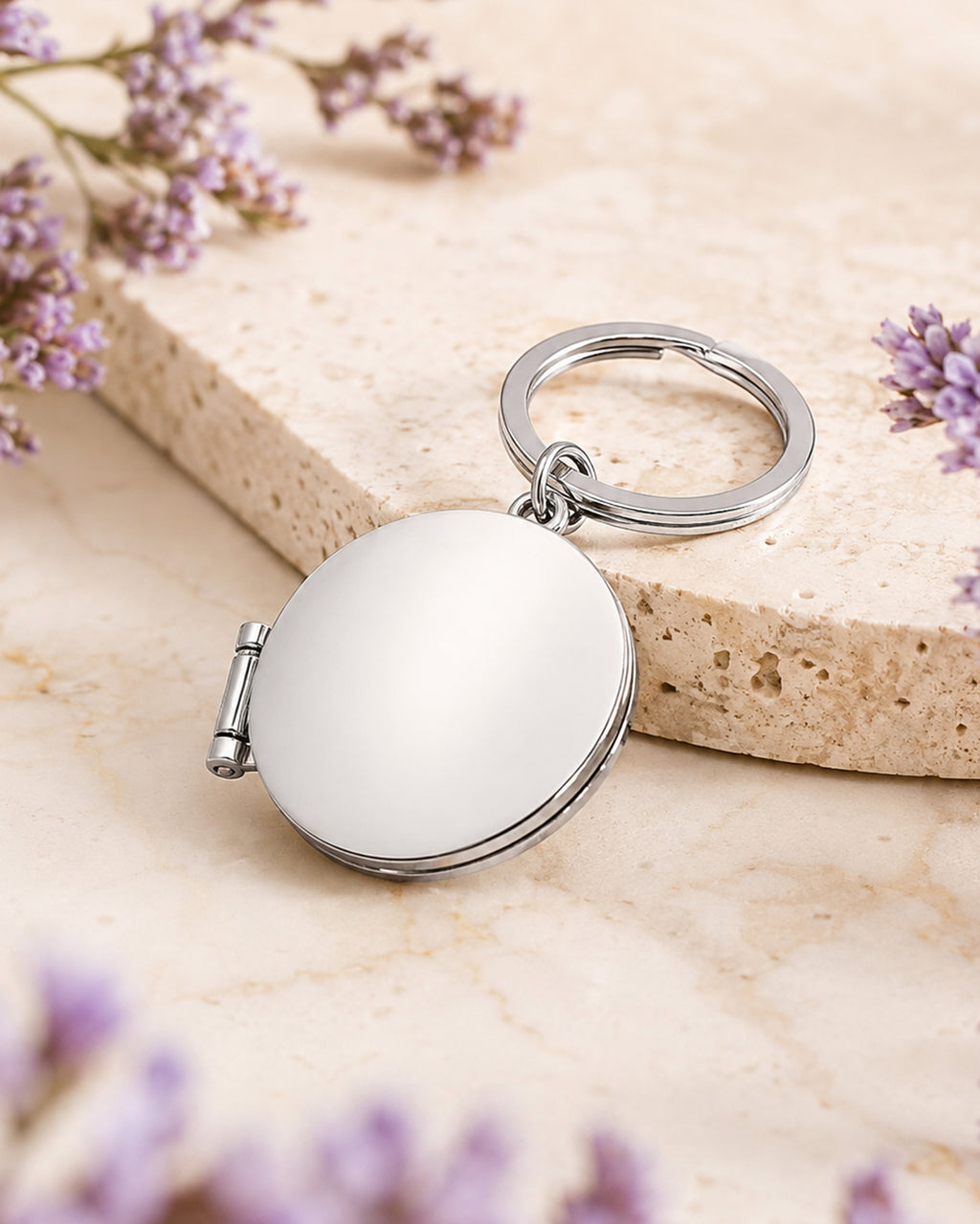 Round Stainless Steel Key Chain Photo Locket - lifestyle