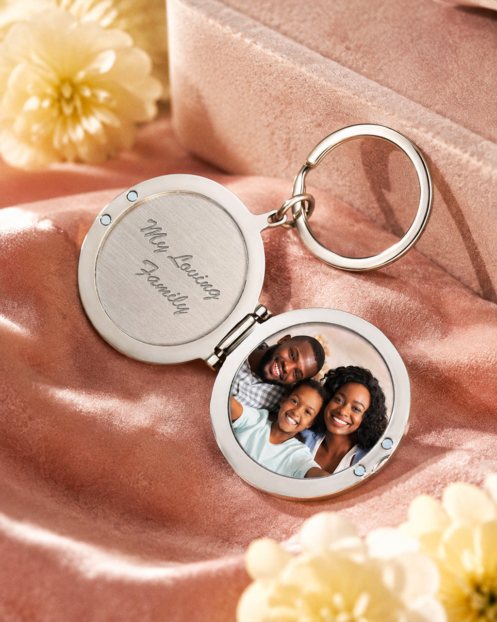 Round Stainless Steel Key Chain Photo Locket - lifestyle