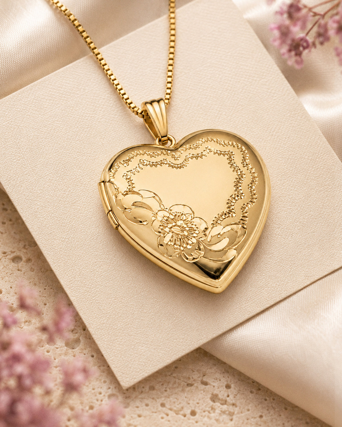 14k Gold Filled Heart Floral Design Photo Locket - lifestyle