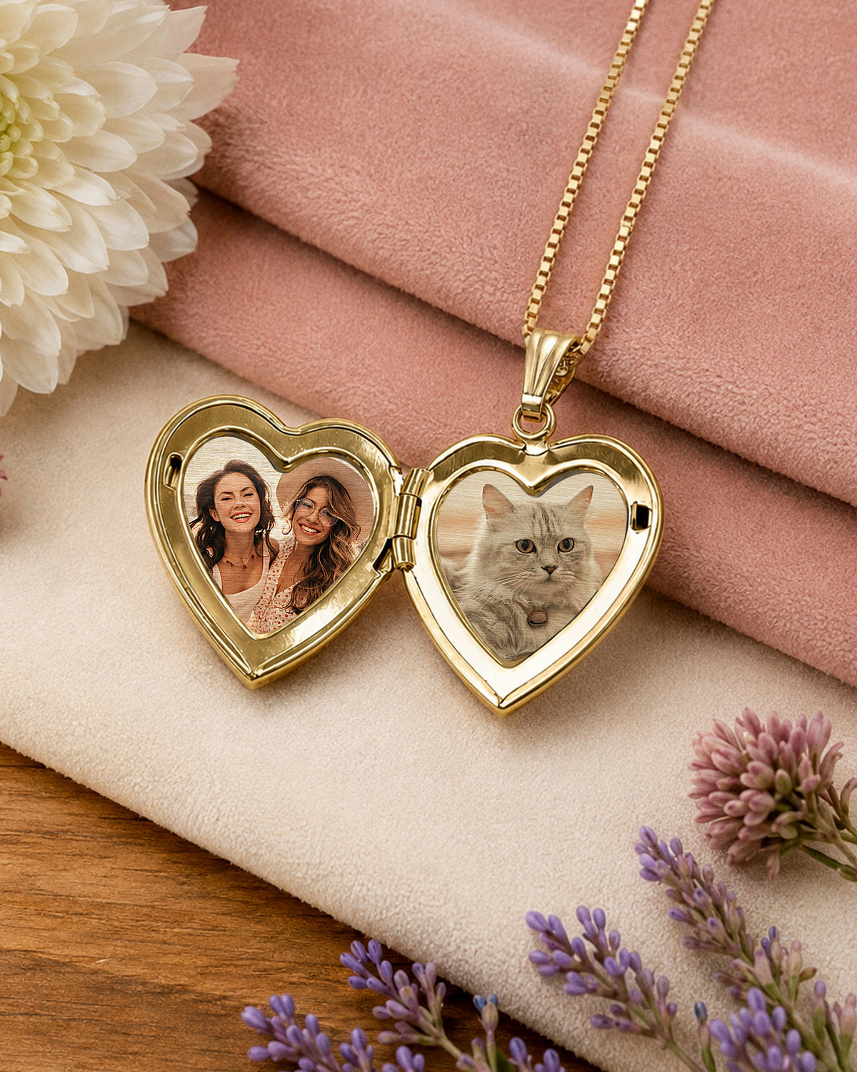 14k Gold Filled Heart Floral Design Photo Locket - lifestyle