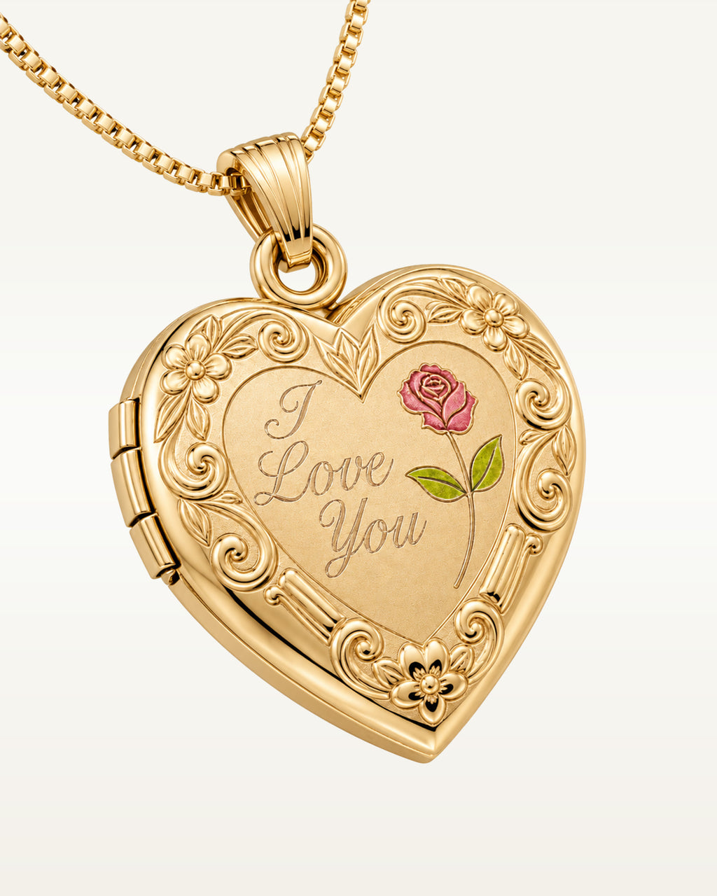 Solid 14k Yellow Gold I Love You Heart Photo Locket