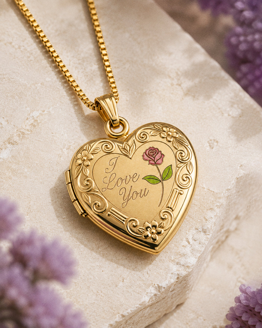 Solid 14k Yellow Gold I Love You Heart Photo Locket - lifestyle