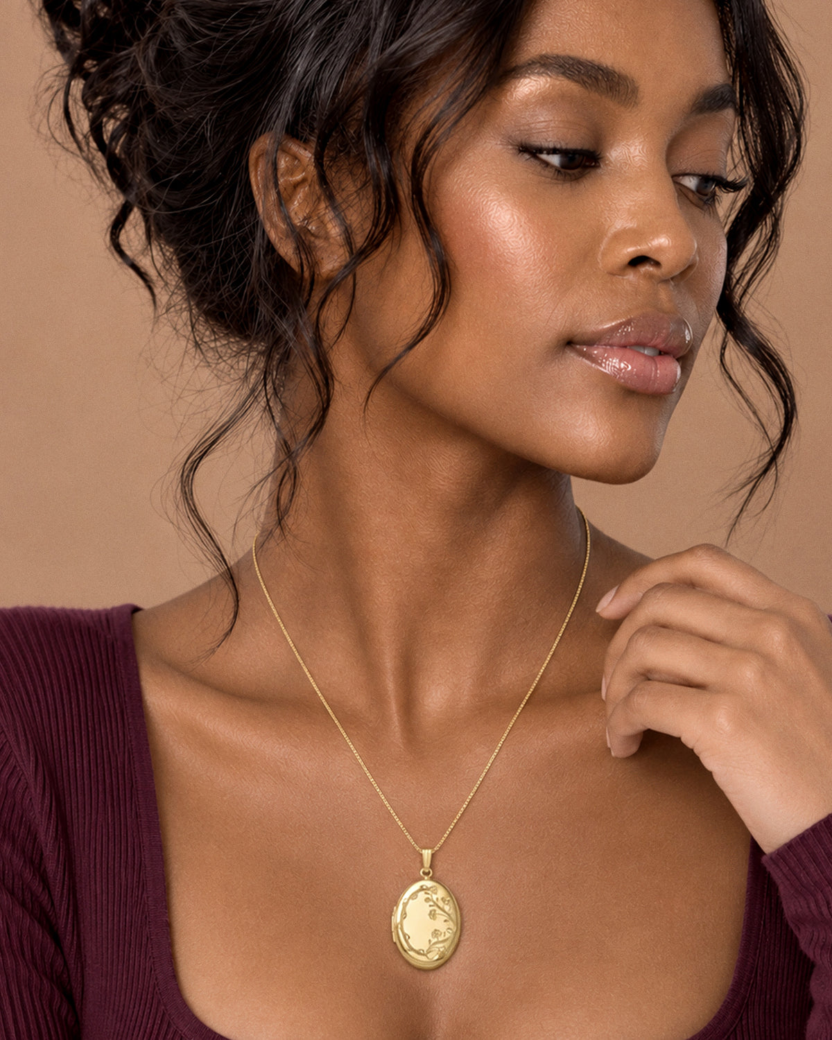 14k Gold Filled Oval Photo Locket - on model