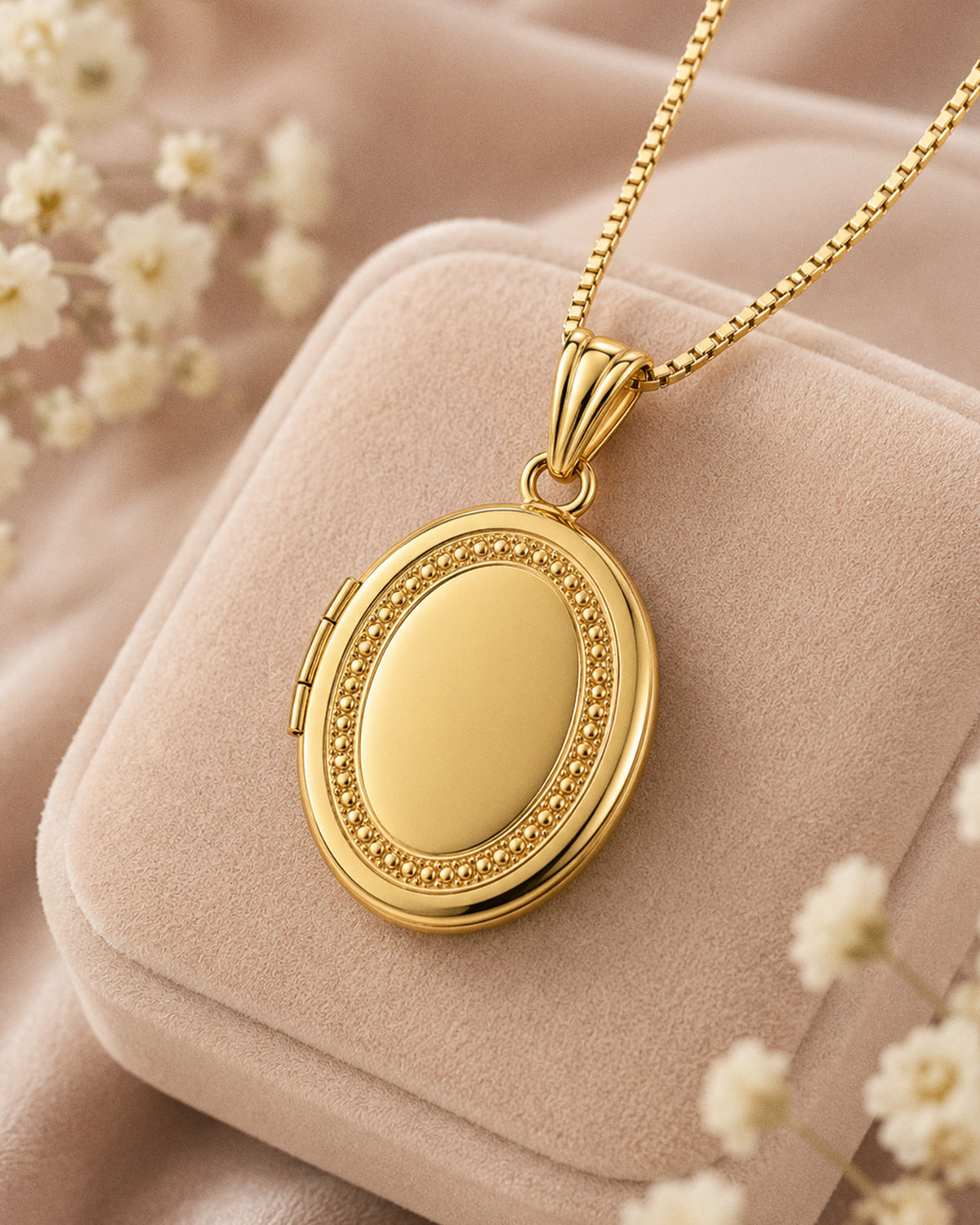 14k Gold Filled Oval with Beaded Border Photo Locket - lifestyle
