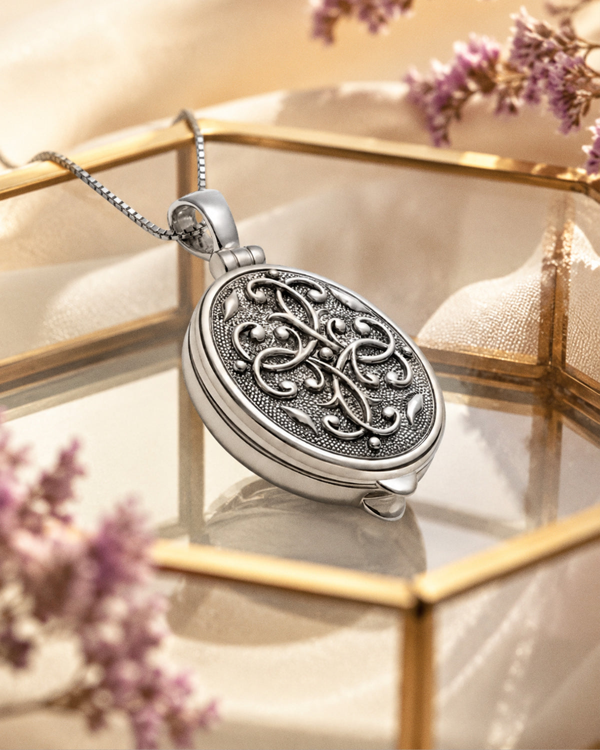 Sterling Silver Filigree Oval Locket - lifestyle
