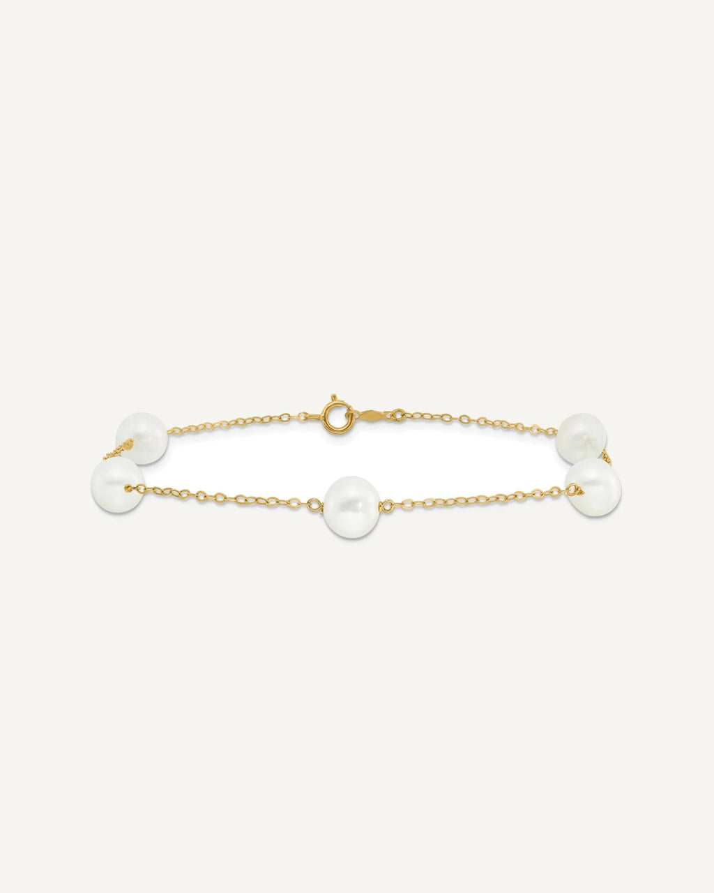 10k 7-8mm White Near-Round Freshwater Cultured Pearl 5-Station 9 inch Anklet – View 4
