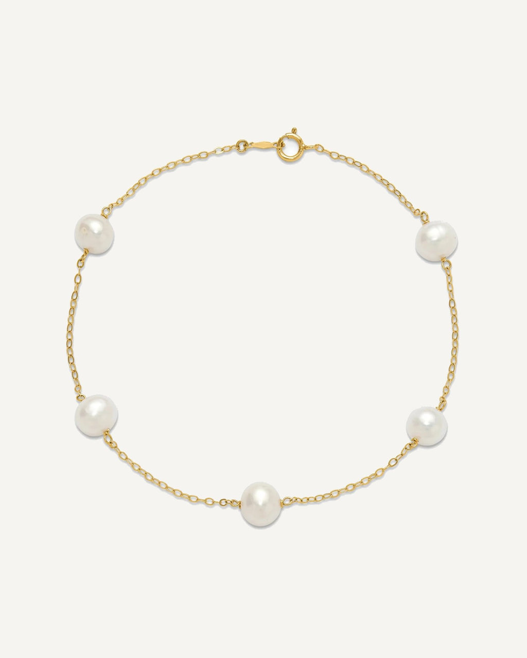 10k 7-8mm White Near-Round Freshwater Cultured Pearl 5-Station 9 inch Anklet – View 5