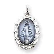Sterling Silver Scalloped Oval Miraculous Religious Medal Pendant w/ Epoxy Resin
