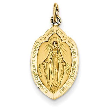 14K Yellow Gold Miraculous Medal Badge Charm