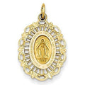 14K Yellow Gold Miraculous Medal Fancy Border Oval Pendant