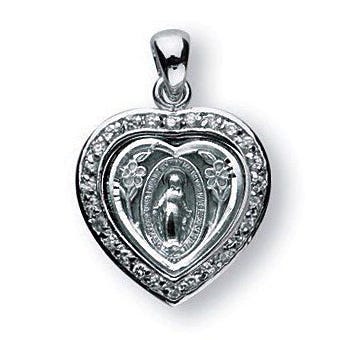 Sterling Silver Miraculous Medal w/ Cubic Zirconias