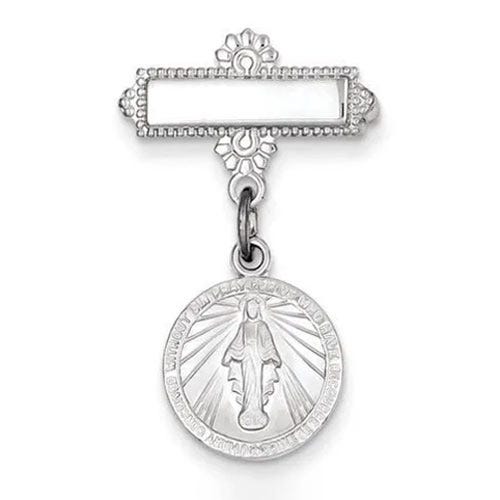 Sterling Silver Miraculous Medal Baptismal Brooch