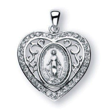 Sterling Silver Miraculous Medal w/ Cubic Zirconias