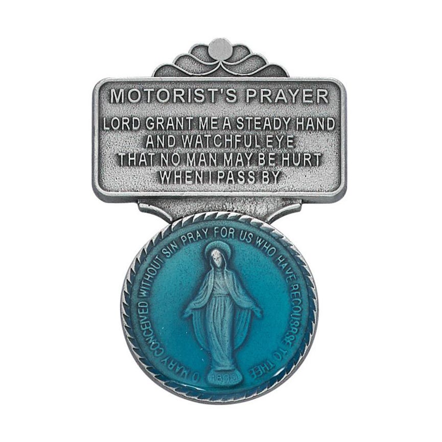 Miraculous Blue Enameled Religious Metal Visor Clip