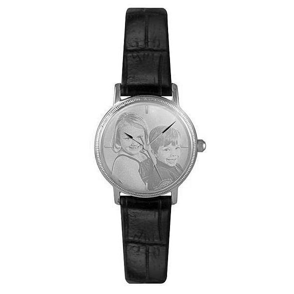 Women's Swiss Photo Laser Watch w/ Leather Band
