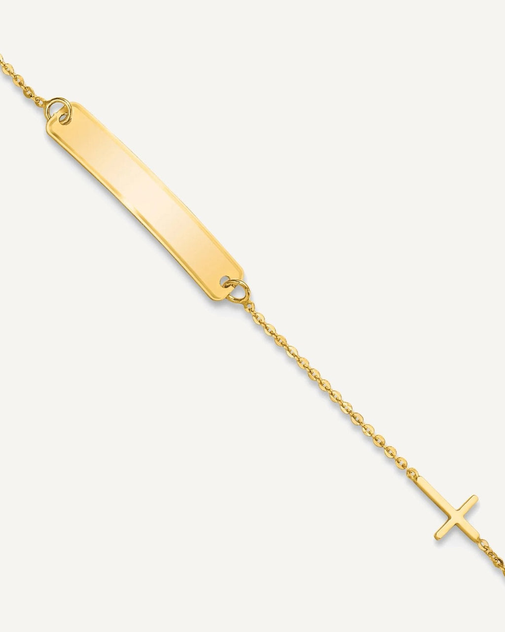 Custom Engraved 14k Gold Women's Curb Link ID Bracelet with Cross