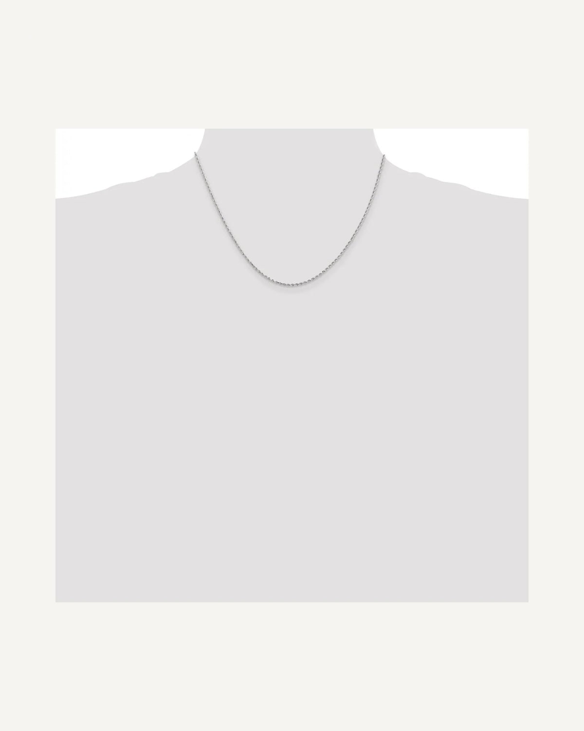 Former on-model view — 14K White Gold 1.5mm  Diamond Cut Flex Rope Chain