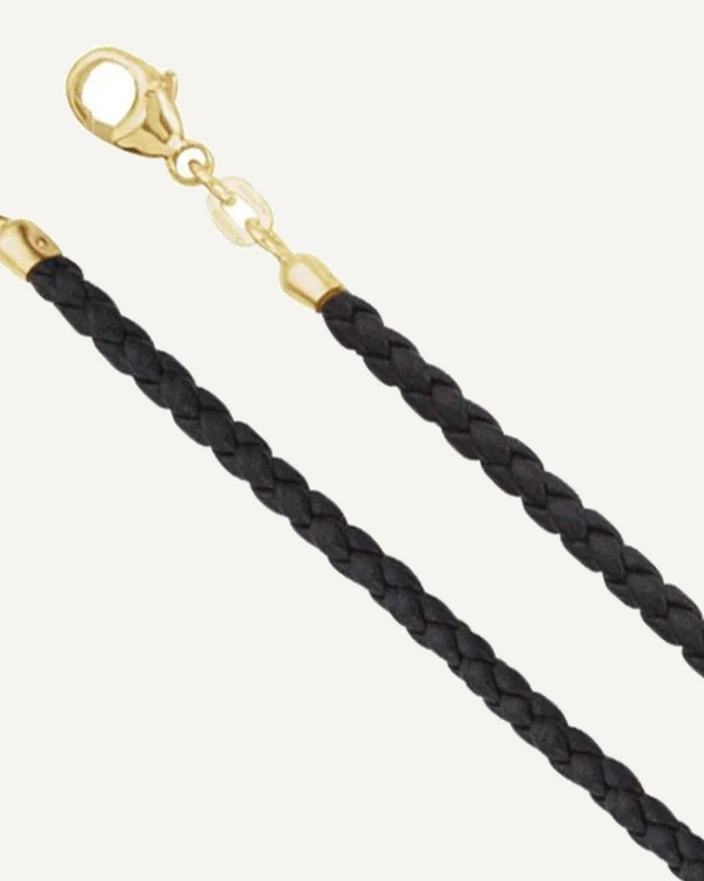 14K Yellow Gold 3mm Thick Black Genuine Leather Chain