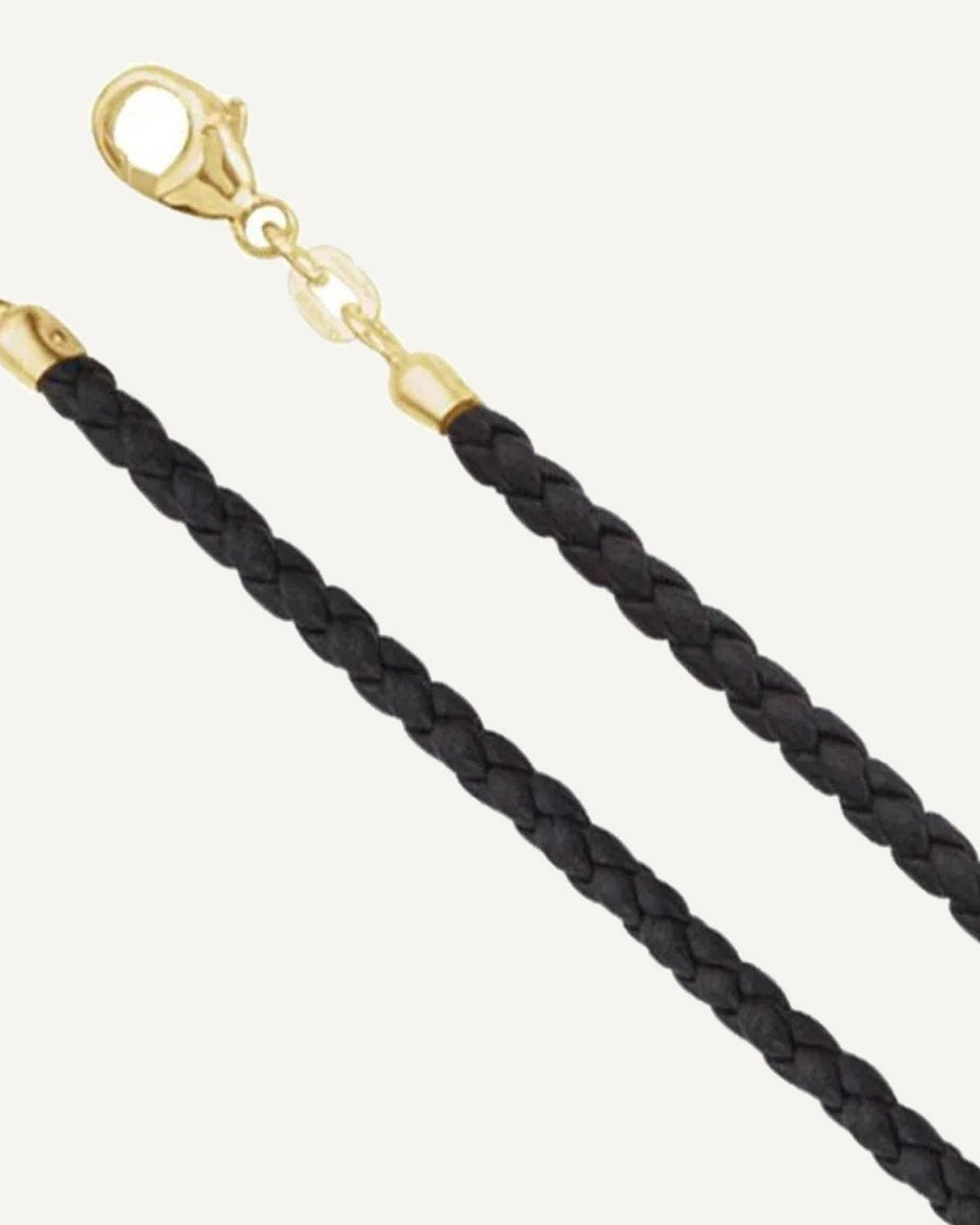 14K Yellow Gold 3mm Thick Black Genuine Leather Chain