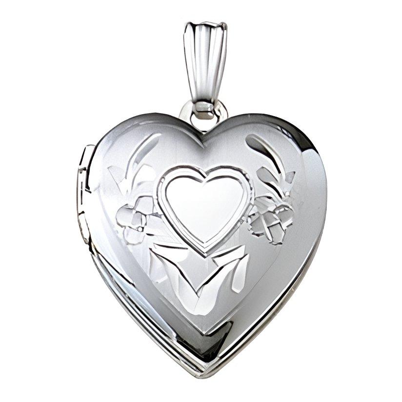 14k White Gold Small Heart Photo Locket