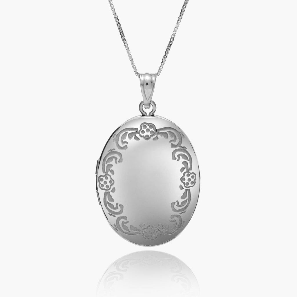 Silver Floral Oval Photo Locket