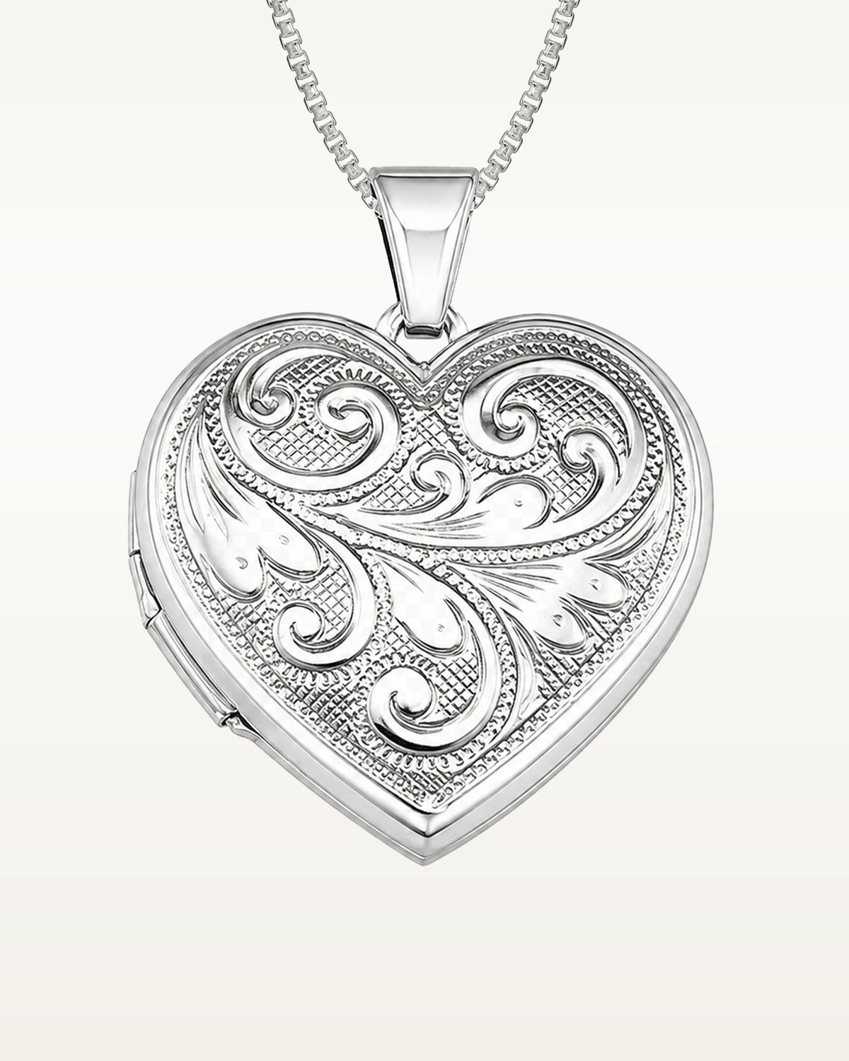 14k White Gold Floral Heart Photo Locket