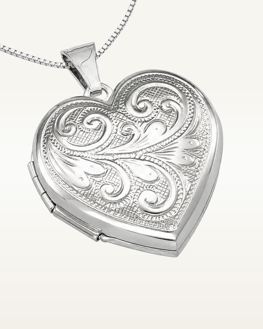 14k White Gold Floral Heart Photo Locket