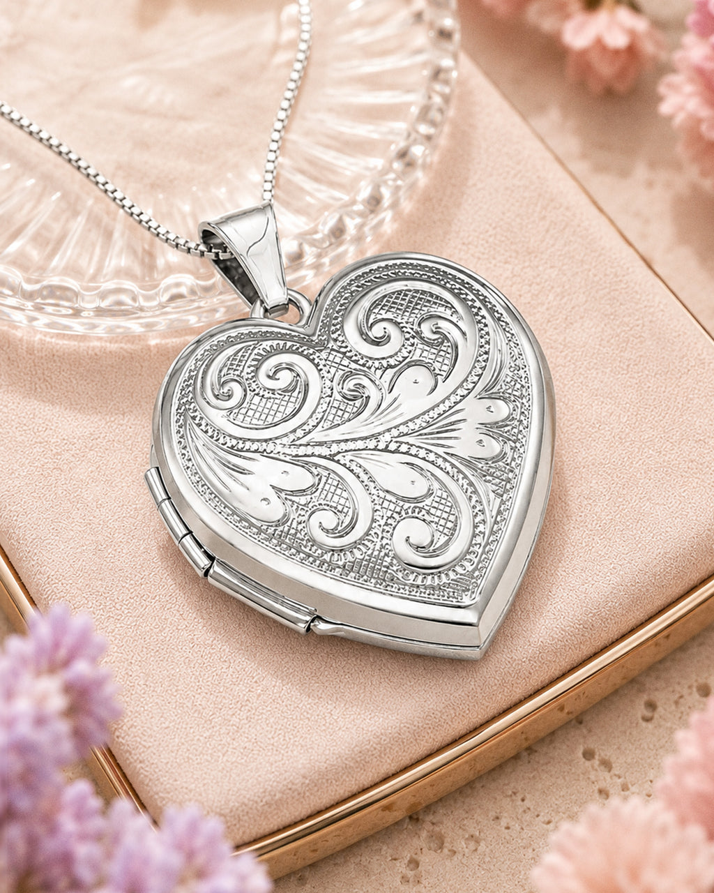14k White Gold Floral Heart Photo Locket - lifestyle