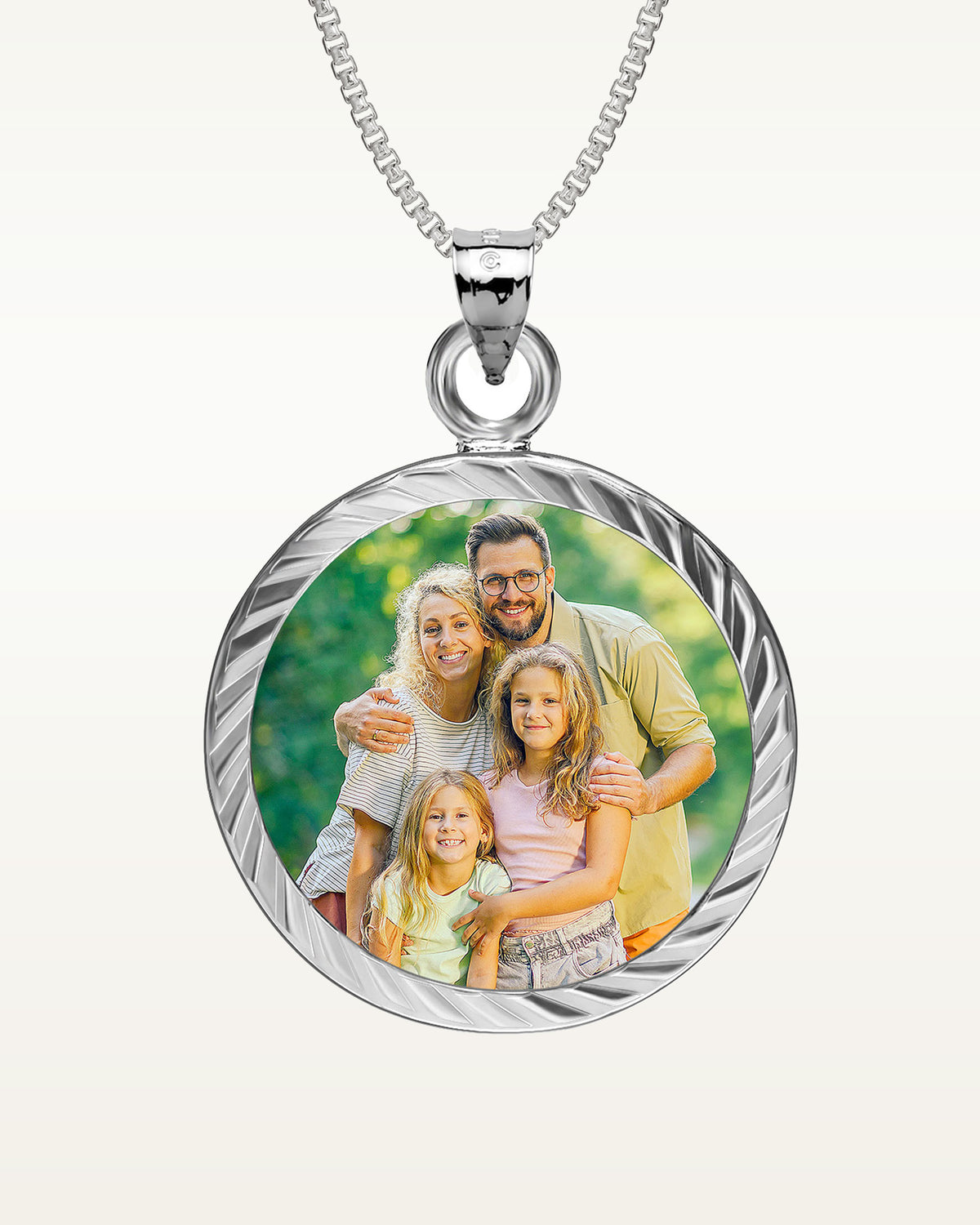 Petite Round Photo Engraved Charm w/ Bezel Frame