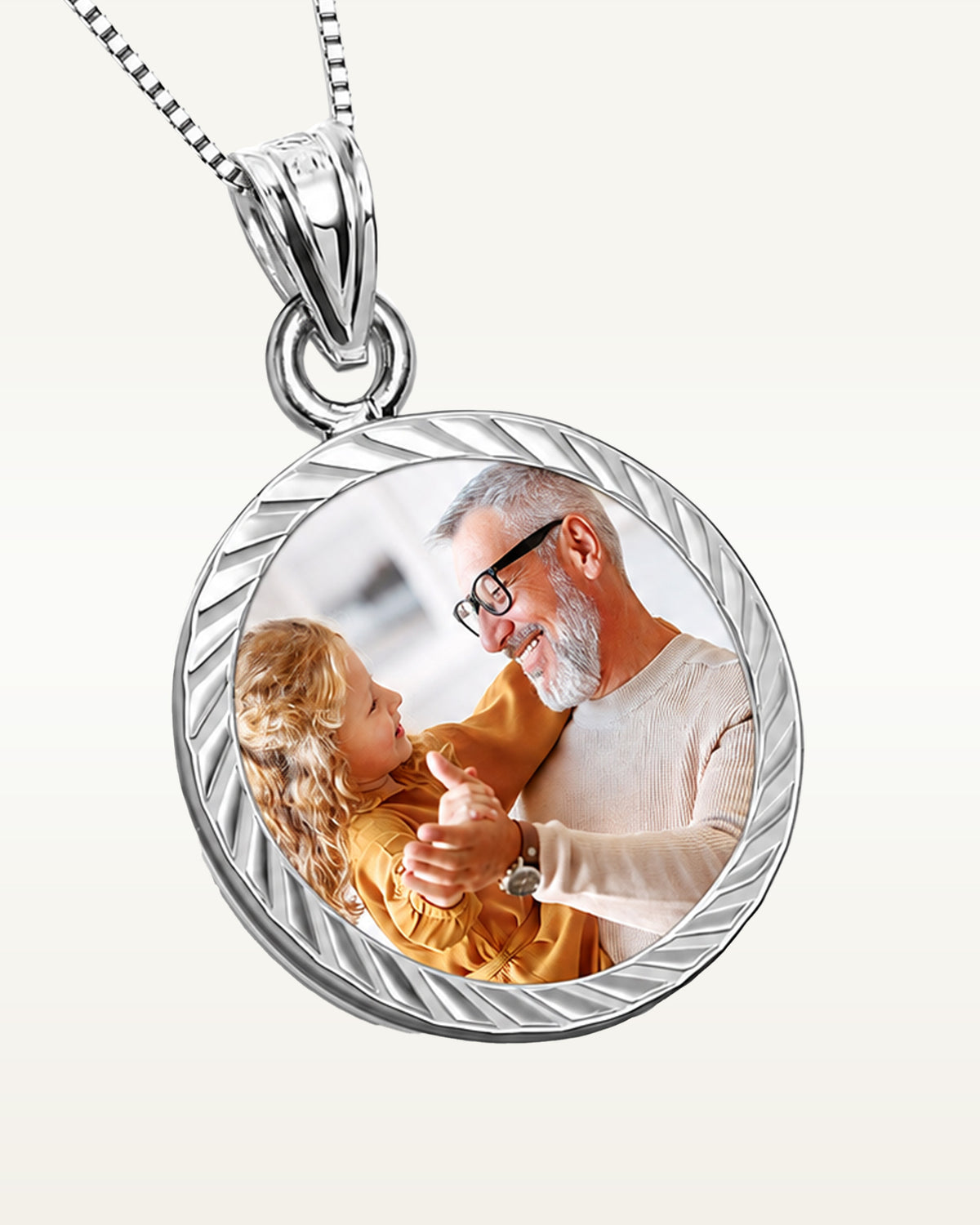Petite Round Photo Engraved Charm w/ Bezel Frame