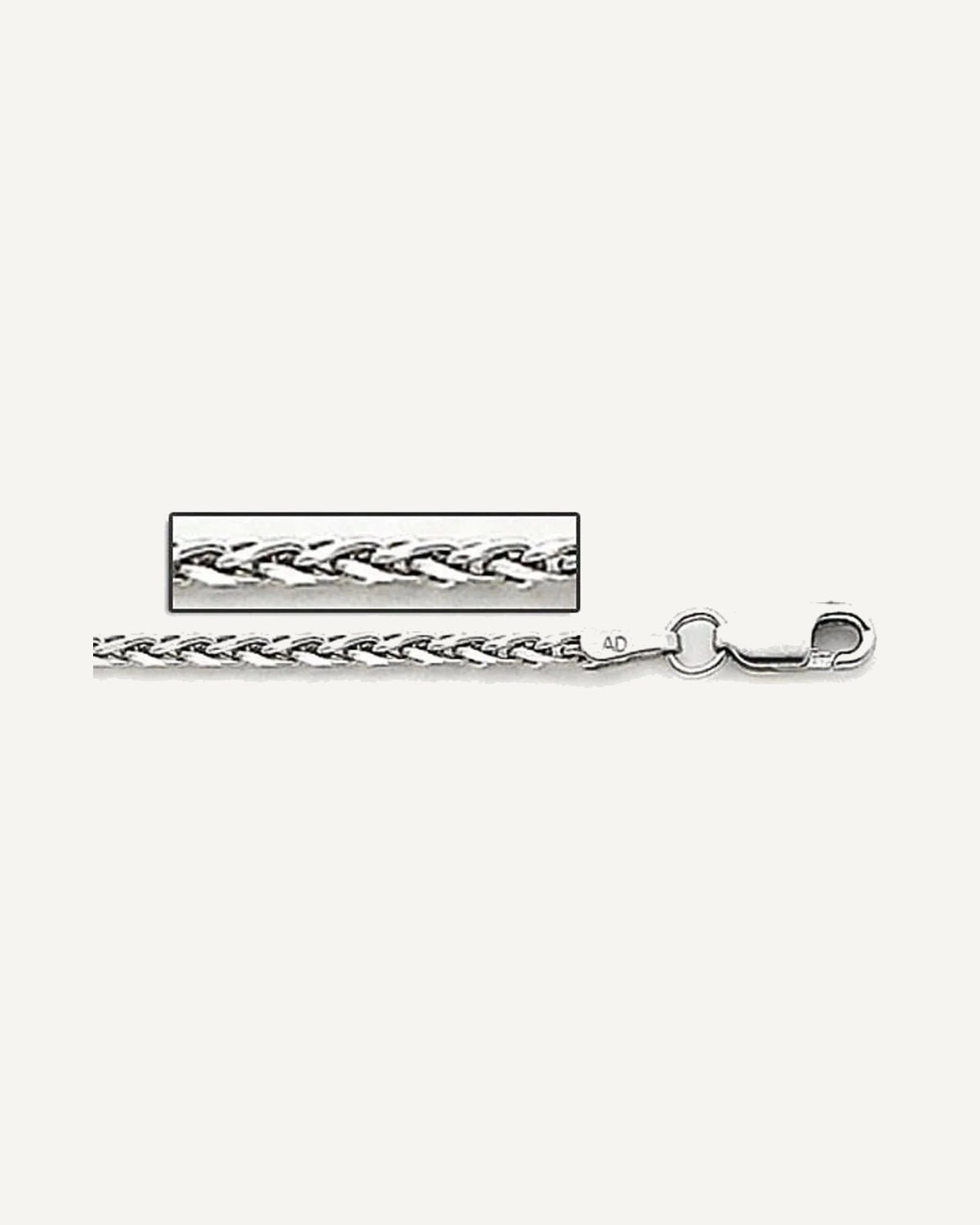 14K White Gold 3mm Parisian Wheat Chain