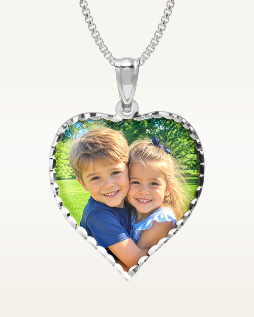 Heart Photo Pendant/Charm with Diamond Cut Edge