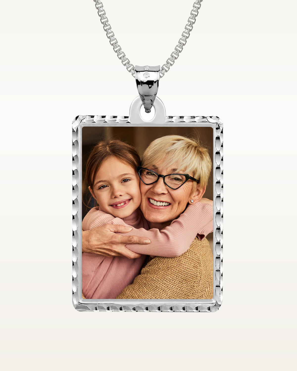 Petite Rectangle w/ Diamond Cut Edge Photo Pendant Charm