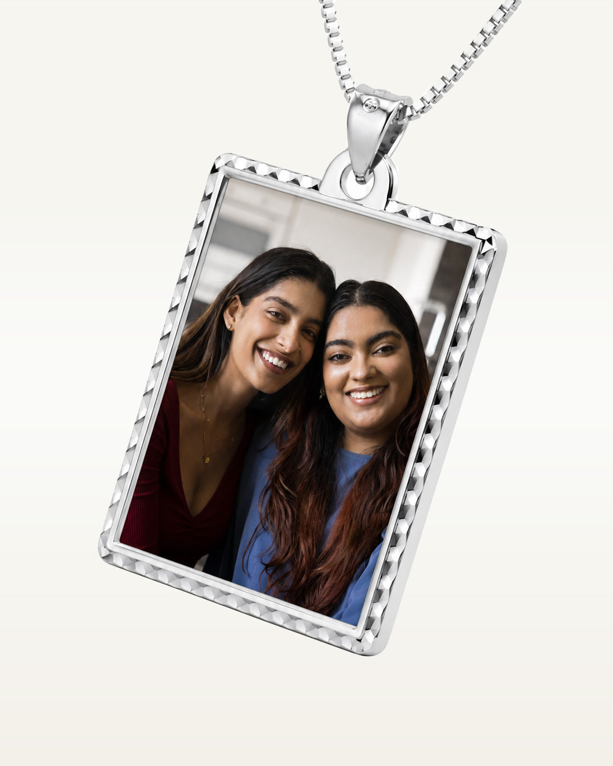 Petite Rectangle w/ Diamond Cut Edge Photo Pendant Charm