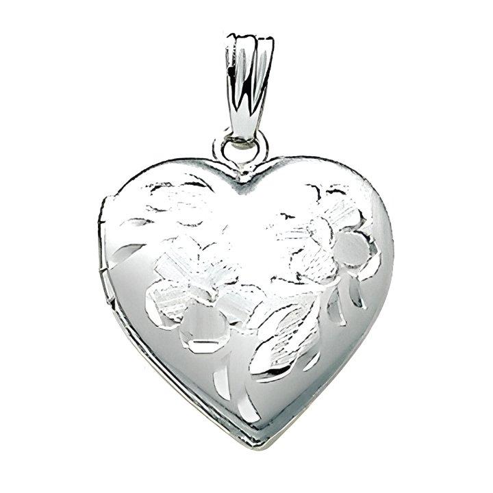 14K White Gold Small Heart Locket