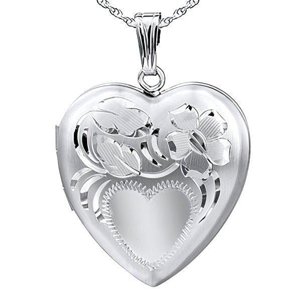 Silver Floral Design Heart Photo Locket