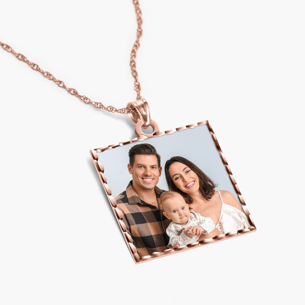 Square Pendant with Diamond Cut Edge Photo Pendant Charm